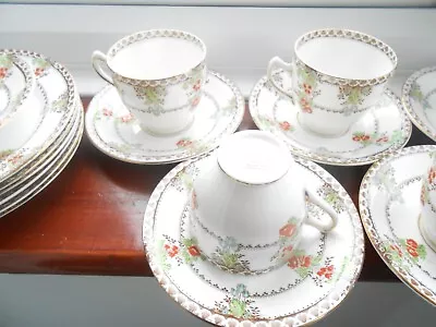 Buy Sutherland Cups Saucers Side Plates Orange Flower Gold Green Pattern X18 Lot VGC • 20£