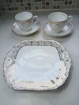 Buy Balfour Bone China 2 Tea Cups & 2 Saucers & Similar Cake Plate, Large, 250ml • 9.99£