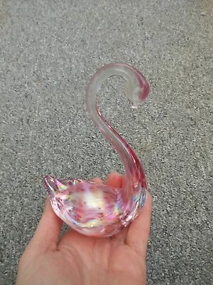 Buy Heron Glass Swan Pink Iridescent Colours - Approximately 5 Inches Tall • 13.99£