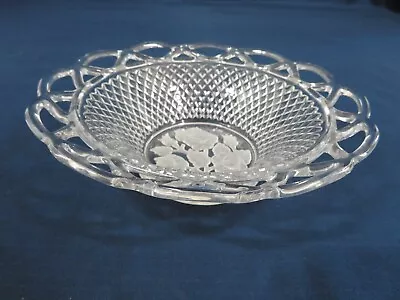 Buy VTG Imperial Depression Glass Bowl Etched Roses Diamond & Laced Design. UV React • 16.30£
