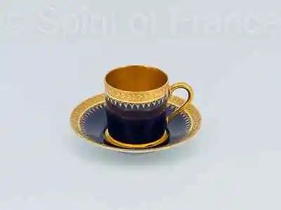 Buy Antique Cobalt Gold Limoges Porcelain Coffee Cup Saucer Signed Andre Prevot • 93.92£