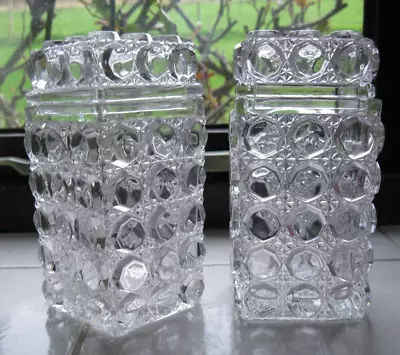 Buy Vintage Pair Of 14 Cm High Moulded Glass Lidded Pots • 18£