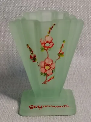 Buy Vintage Art Deco Bagley Green Frosted Glass Grantham Vase 1930s UK Only  • 13£