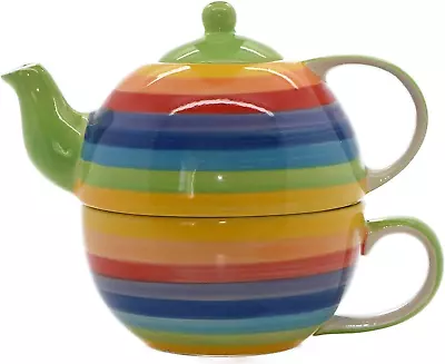 Buy Windhorse Rainbow Striped Ceramic Teapot For One Set • 12.99£
