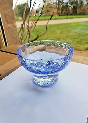 Buy Sapphire Blue Optic Cased Glass Crackle Bowl. • 30£