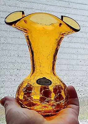 Buy Vintage Rainbow Amber Hand Blown Crackle Glass 5.25  Vase Huntington W.Va. • 19.21£