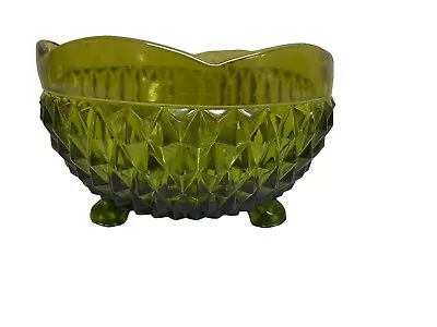 Buy 1940's Vintage Indiana Glass Green Diamond Point Footed Candy Dish Bowl • 12.28£