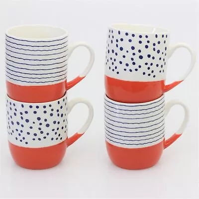 Buy Set Of 4 Porcelain 400ml Orange Coffee Mugs Tea Cups Tangerine Speckled Stripes • 14.50£