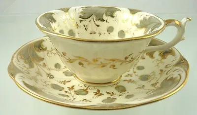 Buy LEAF & BERRY GOLD ROCOCO TEA CUP & SAUCER BY ROCKINGHAM POTTERY PUCE MK 1830'S A • 90.09£