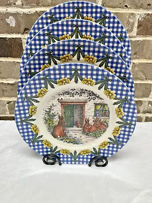 Buy 4 Royal Stafford Easter Plaid Dinner Plate Set Daffodil Floral Bunny Rabbit NEW • 64.19£