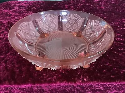 Buy 1930s Davidson Pink Frosted Glass 4 Footed Fruit Bowl Pat No 718 24.5cm Diameter • 12£
