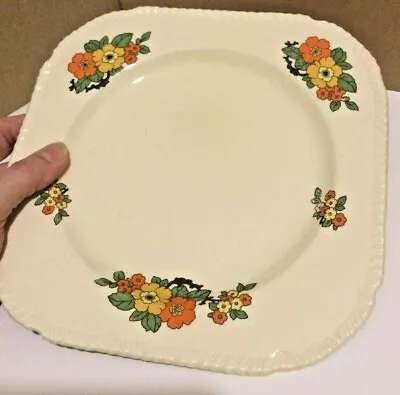 Buy Vintage Art Deco Square 8” Plate Cake Plate. Floral Cheerful Staffordshire 1930s • 10£