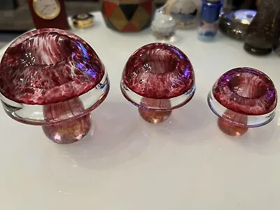 Buy 3 X Vintage Wedgwood Crystal Glass Paperweight Mushroom Cranberry Speckled • 95£
