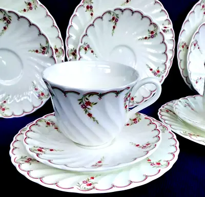 Buy Wedgwood Bone China ~ Pink Garland ~  Two Trios With Plate & Saucer Spares • 7.99£