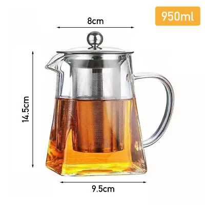 Buy Heat Resistant Glass Teapot With Infuser Strainer Loose Leaf Tea Coffee Tea Pot • 8.95£