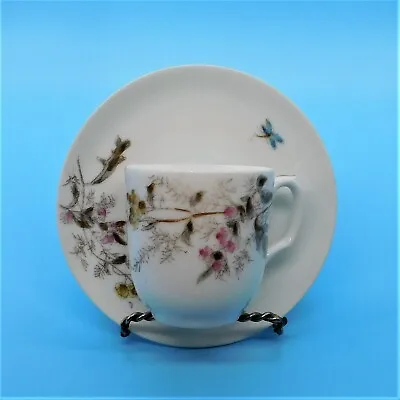 Buy Antique CFH GDM Demitasse Cup And Saucer Blue Dragonfly Pink Brown Gold Floral • 18.89£