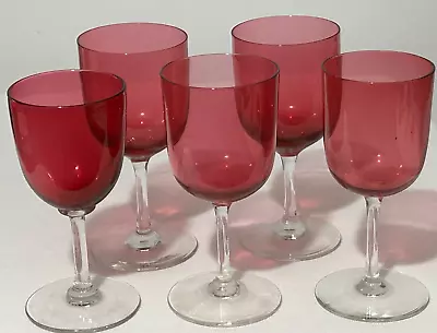 Buy 5 Antique Victorian Cranberry Glass Wine Glasses • 25£