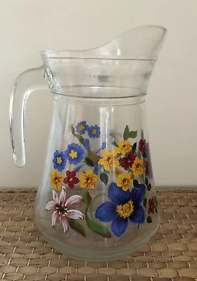 Buy Vintage Glass Jug Pitcher Floral Flower Design Decorative • 16£