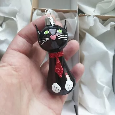 Buy Czech Black Cat Hand Blown Glass Christmas Tree Ornament • 16.97£
