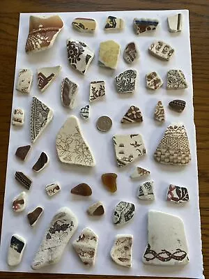Buy Scottish Sea Pottery Browns Yellow Patterned Pieces X 43 Beach Finds 200g Crafts • 5.99£