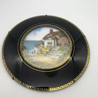 Buy Vintage Wall Picture Convex Glass Black Gold Seaside Village Retro 1950s 1960s • 19.95£