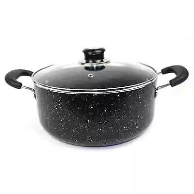 Buy Non Stick Casserole Dish Black Cooking Pot With Glass Lid 5L Stuck Pot & Pan • 14.95£