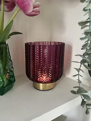 Buy Large Dark Pink Purple And Gold Glass Braided Lamp Shaped Candle Holder • 7.50£