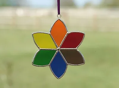Buy Stained Glass Suncatcher/Window Hanger Rainbow 6-Petal Flower Gift/Home Decor • 18£