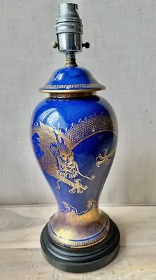 Buy Antique Wedgwood Porcelain Celestial Dragon Vase Blue Base Gold Dragon Lamp • 75£