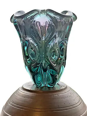 Buy Large Vintage Heavy Art Glass Vase Turquoise Pink Venetian Scandinavian Rare • 124.99£