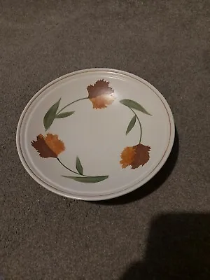 Buy Large Hand Painted Poole Pottery Pedestal Bowl 35cm Wide Orange Brown Flowers • 9£