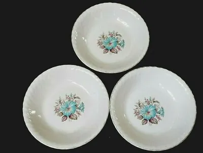 Buy  Barratts Delphatic China Turquoise Blue Flowers 5½ Inch  Bowls X 3 C1931+ • 9.99£