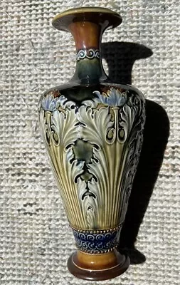 Buy Antique Royal Doulton Vase With Acanthus Leaves & Sunflowers, C 1900 • 156.54£