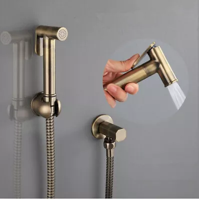 Buy Antique Brass Handheld Bidet Sprayer Shower Angle Toilet Stop Valve Holder Set • 65.70£