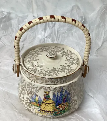 Buy Vintage Sadler Yellow Crinoline Lady Biscuit Barrel Woven Handle Cookie Jar • 27.99£