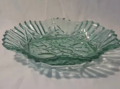 Buy Clear Light Green Glass Serving Plate. Beautiful Pattern. • 19.40£