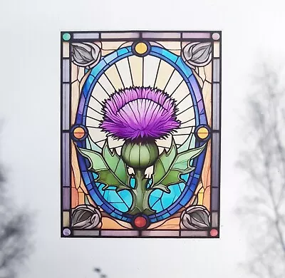 Buy Thistle Decorative Stained Glass Effect Static Cling Window Sticker Colourful • 9.99£