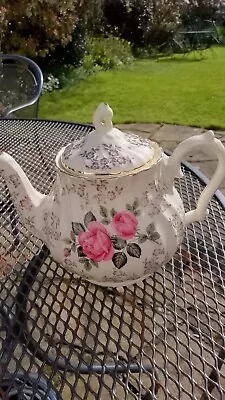 Buy Beautiful Vintage  Sadler Pink Cabbage Rose Chintz Gilded Teapot  • 35£
