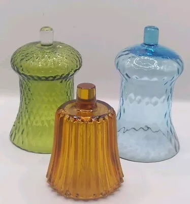Buy Mixed Lot 3 Vintage Glass Peg Green Amber Blue  Votive Cup Candle Holders • 13.26£
