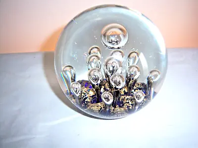 Buy VINTAGE 1.5kilo PAPERWEIGHT, BUBBLES On BLUE & GOLD BASE - Height  10cm • 10.50£