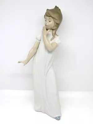 Buy Nao Figurine GIRL YAWNING In White Dress 0230. In Excellent Condition. 30cm Tall • 15£
