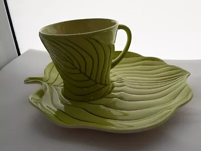 Buy CARLTON WARE AUSTRALIAN DESIGN 1930's GREEN PINSTRIPE LEAF CUP AND SAUCER • 9.99£