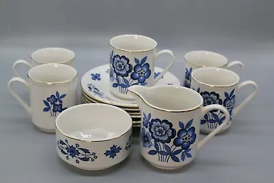 Buy Pretty Mid Century Blue & White 'Alpen Glow' Lord Nelson Pottery Tea Set Dishes • 5£