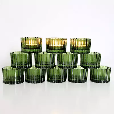 Buy VOHO Green Tealight Candle Holder Set Of 12, Glass Candle Holder For Wedding Tea • 24.40£