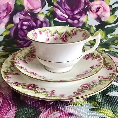Buy AYNSLEY Antique English Bone China Tea Cup Saucer And Plate Trio Pink Flowers #2 • 32£