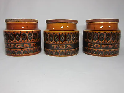 Buy 3x Vintage Hornsea Heirloom Pottery Coffee Sugar Tea Canisters / Jars, Brown • 36£