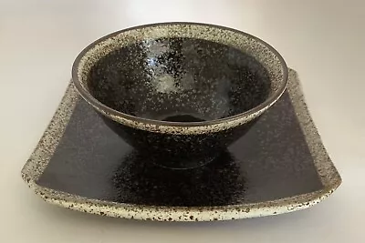 Buy Japanese Sushi Plate & Ramen Noodle Bowl Set Black / Brown Speckled Edge Japan • 20£