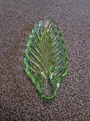 Buy Vintage Green Glass Leaf Shaped Scalloped Edge Dish /Bowl  • 10£