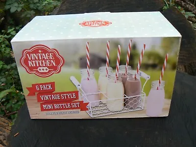 Buy Un-Used In Box Vintage Kitchen Vintage Style 6 Bottle Set With Basket& Straws. • 7.99£