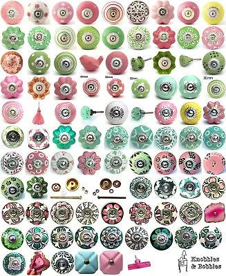 Buy Pink Green Ceramic Knobs Drawer Pulls Cupboard Door Knobs Porcelain China K&B • 2.49£